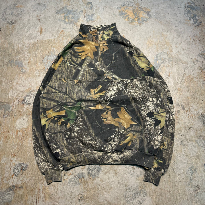 빈티지 저지/유니폼/실제 트리 패턴/하프 지퍼 스웨트 셔츠/크기 2xl