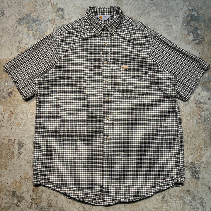 Used clothing 80's ~ carhartt/Carhartt/Button-down short-sleeved shirt/Checked pattern/Equivalent to size XXL