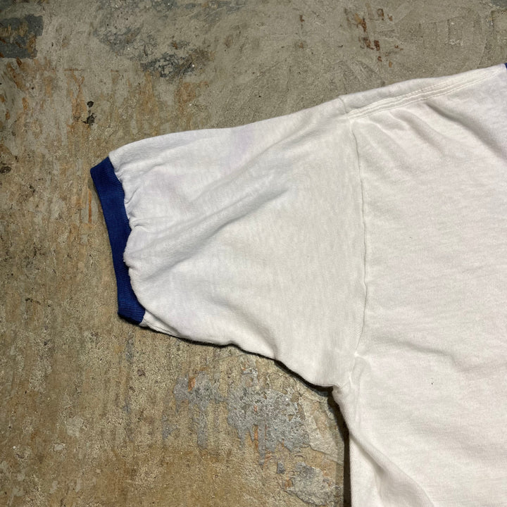 #4786 미국 80 년대에서 만든 중고 의류 ~ 종이 태그/빈티지 인쇄 링거 티셔츠/크기 m l 동등한