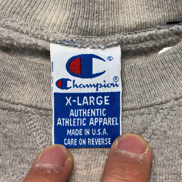 미국 90 년대 챔피언/ 챔피언/ 승무원 넥 스웨트 셔츠/ 브루클린 대학교/ 대학 프린트/ 자수 태그/ 프론트 v gusset/ size xl에서 만든 중고 의류