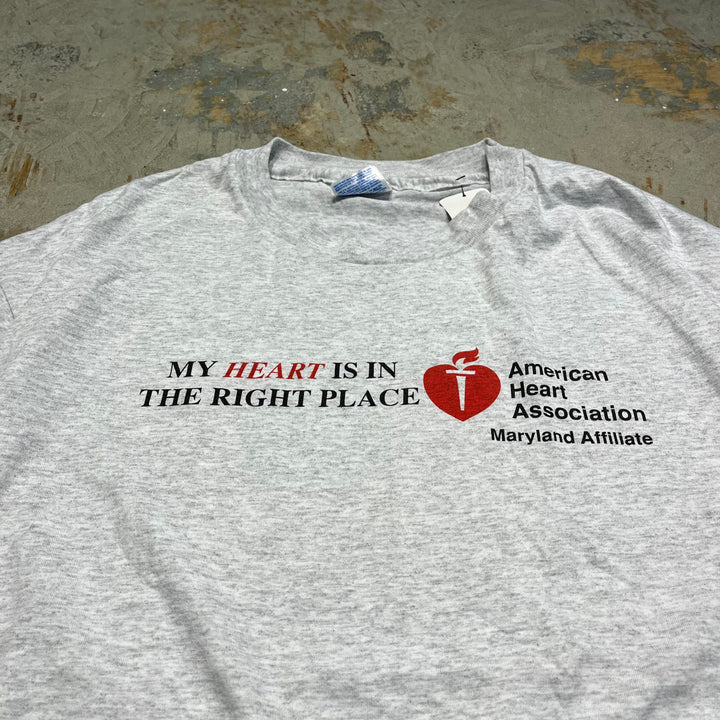 古着 USA製 90's~ ヘインズ/私の心は正しい場所にあります/米国心臓協会/プリントTシャツ/サイズXL