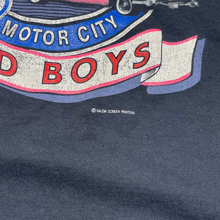 중고 의류 80 년대 미국 제작 세일럼 / NBA 디트로이트 피스톤 1989 세계 챔피언 / vs 나쁜 소년 / 농구 / 빈티지 싱글 스티치 프린트 티셔츠 / 크기 L