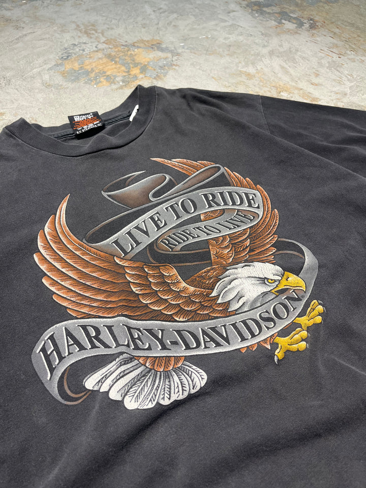 #MA125旧衣服87's美国制造Harley-Davidson/哈雷戴维森/威斯康星州/复古单针T恤/尺寸L