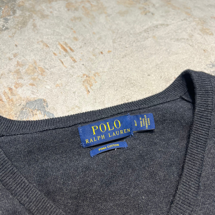 #3707 古着 POLO by Ralph Lauren/ラルフローレン / PIMA Cotton knit V Neck Sweatrer Shirts/ピマコットLンニットVネックセーター/サイズL