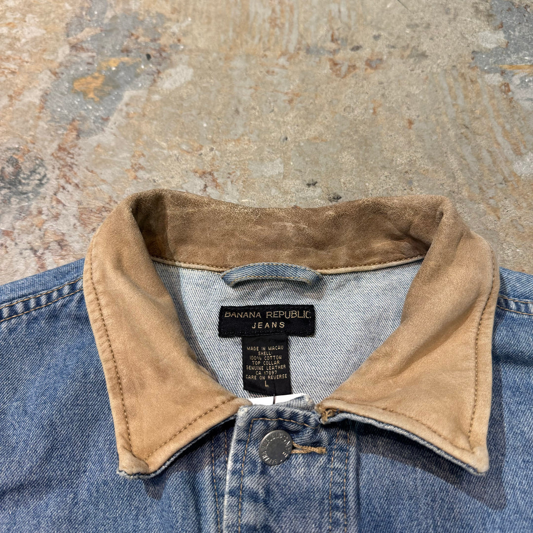 二手衣BANANA REPUBLIC JEANS/香蕉REPUBLIC /牛仔夹克/牛仔服/领子皮革/尺寸L