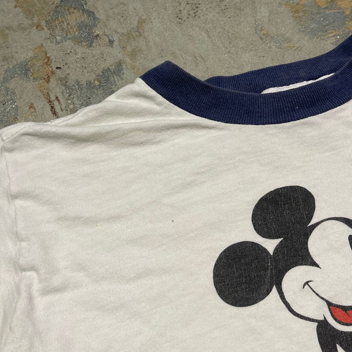 古着 ~80's USa製 wolt disney/ウォルト・ディズニー / ミッキーマウス / ヴィンテージ シングルステッチ キャラクター リンガーTシャツ/サイズXL