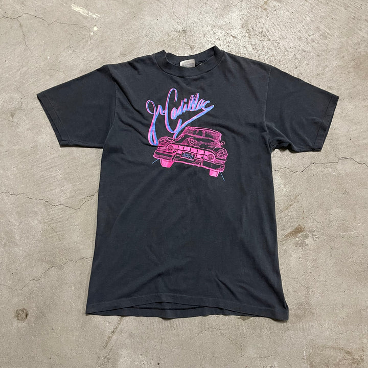 古着 USA製 80's ヘインズ/Y・cadillajc/キャデラック/車/ラグジュアリーカーブランド/ヴィンテージ シングルステッチ プリントTシャツ/サイズL