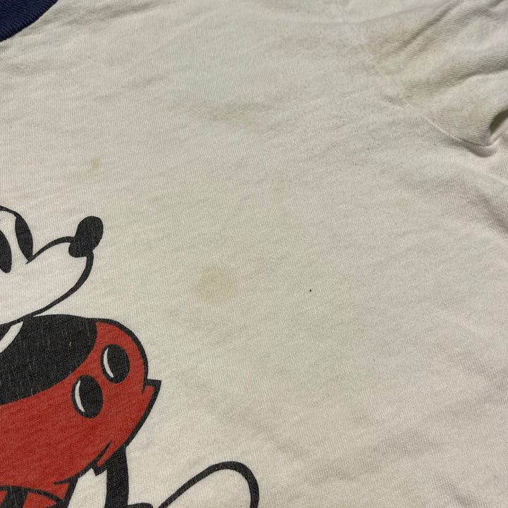 古着 ~80's USa製 wolt disney/ウォルト・ディズニー / ミッキーマウス / ヴィンテージ シングルステッチ キャラクター リンガーTシャツ/サイズXL