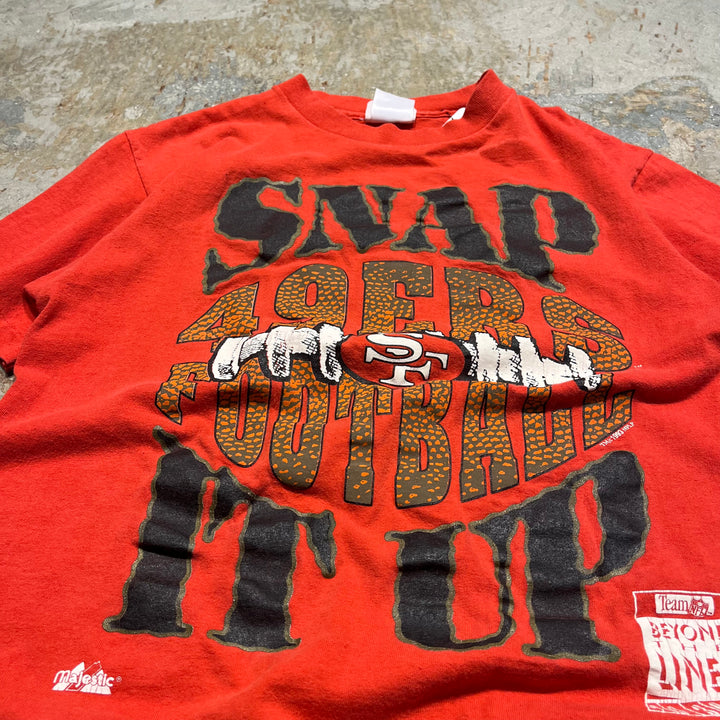 미국에서 제작 한 빈티지 의류 Majestic/San Francisco 49ers/Football Team/NFL/빈티지 싱글 스티치 프린트 티셔츠/크기 M