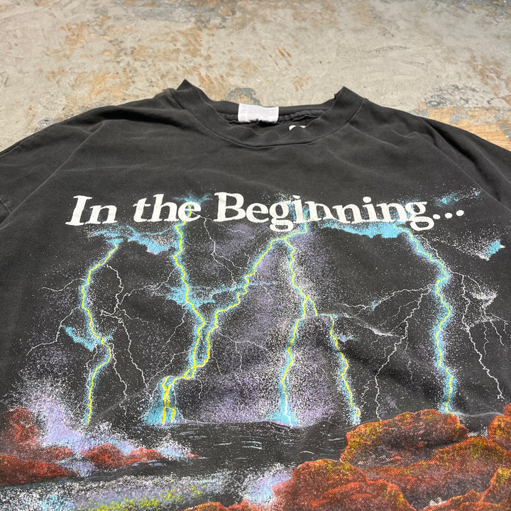 古着 USA製 80's~ ヘインズ/"In the Beginning GoD"/Genesis 1:1聖書
/イエス キリスト/グラフィックアート/ヴィンテージ シングルステッチ Tシャツ/サイズXL相当