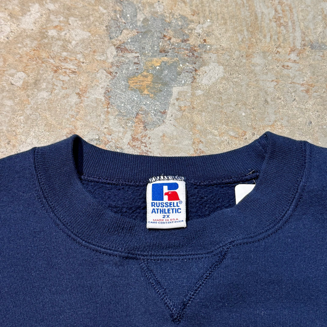 Used clothing Made in USA 80's~ RUSSELL ATHLETIC/ Russell Athletic/ Crew neck blank sweatshirt/ Plain/ Size L