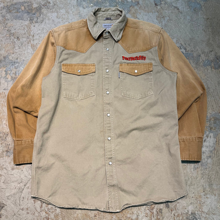 古着 carhartt/カーハート/ ボタンダウン長袖ワークシャツ/ 無地/ サイズL