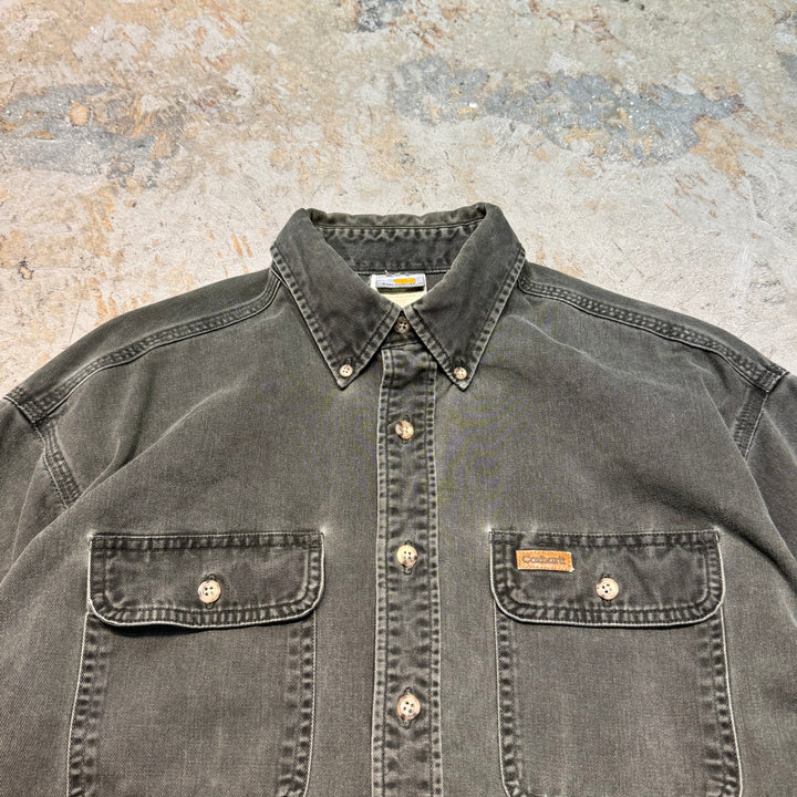 古着 carhartt/カーハート/ ボタンダウン長袖ワークシャツ/ 無地/ サイズL