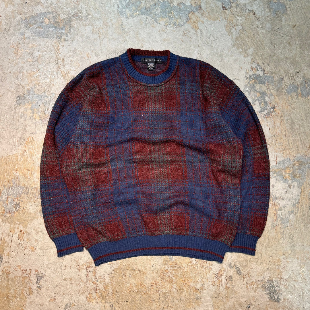 Used clothing GEOFFREY BEENE/ Jeffrey Been/ Crew neck knit sweater/ Checkered pattern/ Size XL