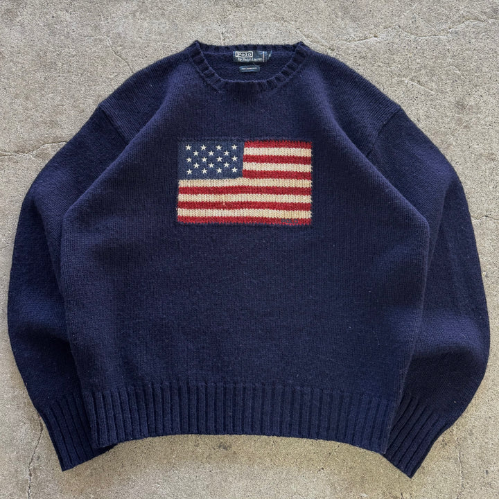 Ralph Lauren/Polo By Ralph Lauren/Stars and Stripes/Crew Neck Knit/Size XL의 빈티지 90 's Polo