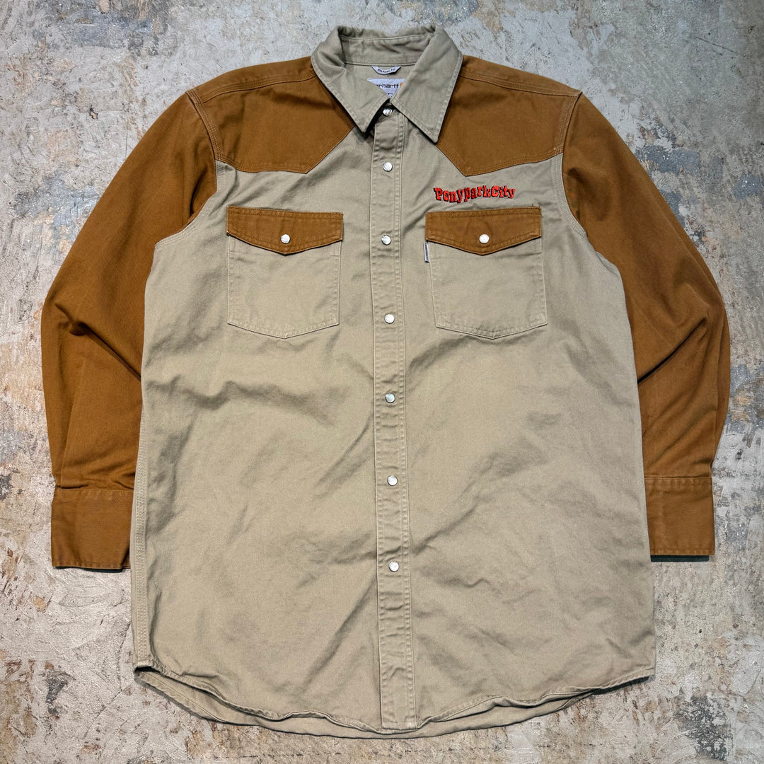 古着 carhartt/カーハート/ ボタンダウン長袖ワークシャツ/ 無地/ サイズL