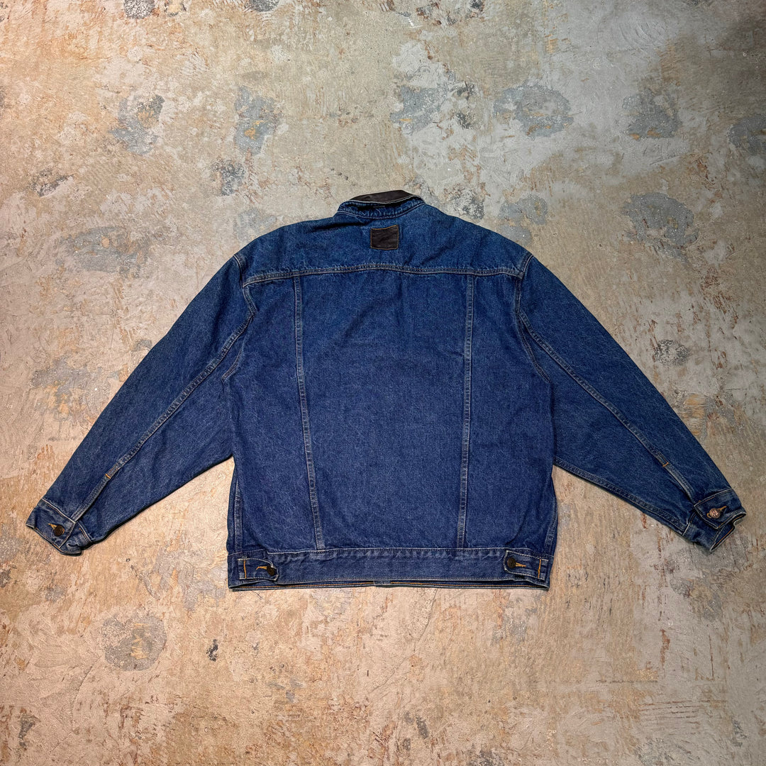 二手衣MARLBORO COUNTRY STORE/万宝路乡村商店/牛仔夹克/牛仔服/领子皮革/衬里检查/尺寸L