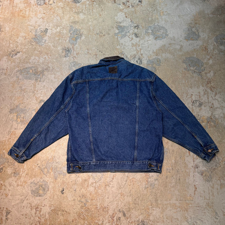 二手衣MARLBORO COUNTRY STORE/万宝路乡村商店/牛仔夹克/牛仔服/领子皮革/衬里检查/尺寸L