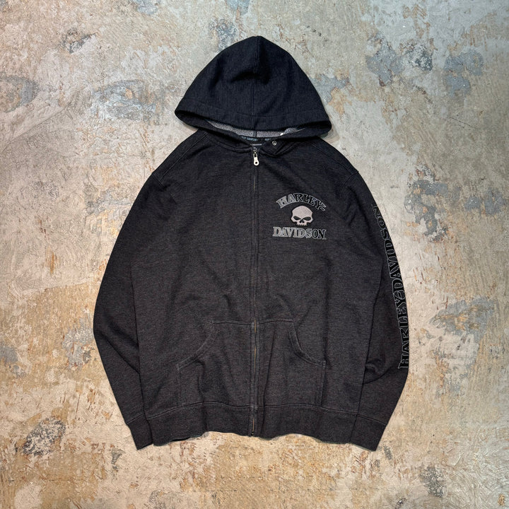 Used clothing HARLEY-DAVIDSON/ Harley Davidson/ Sweat zip-up hoodie/ Embroidered logo/ Skull/ Size XL