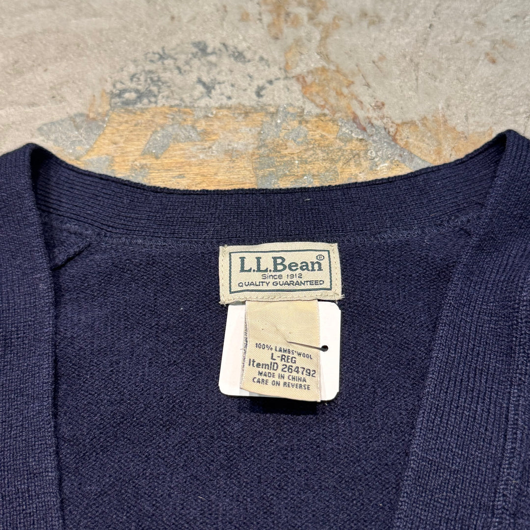 Used clothing 90's L.L.Bean/ V-neck wool knit cardigan/Size L