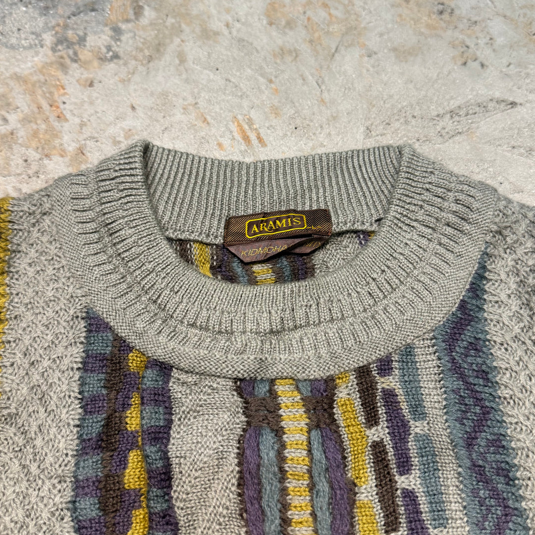 古着 ARAMIS/アラミス/クルーネック/3Dニットセーター/総柄/サイズL