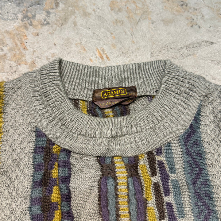 古着 ARAMIS/アラミス/クルーネック/3Dニットセーター/総柄/サイズL