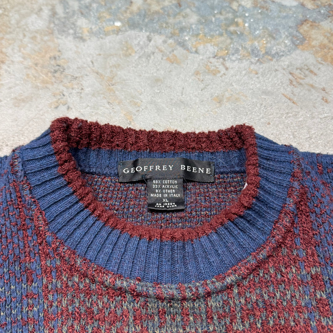 Used clothing GEOFFREY BEENE/ Jeffrey Been/ Crew neck knit sweater/ Checkered pattern/ Size XL