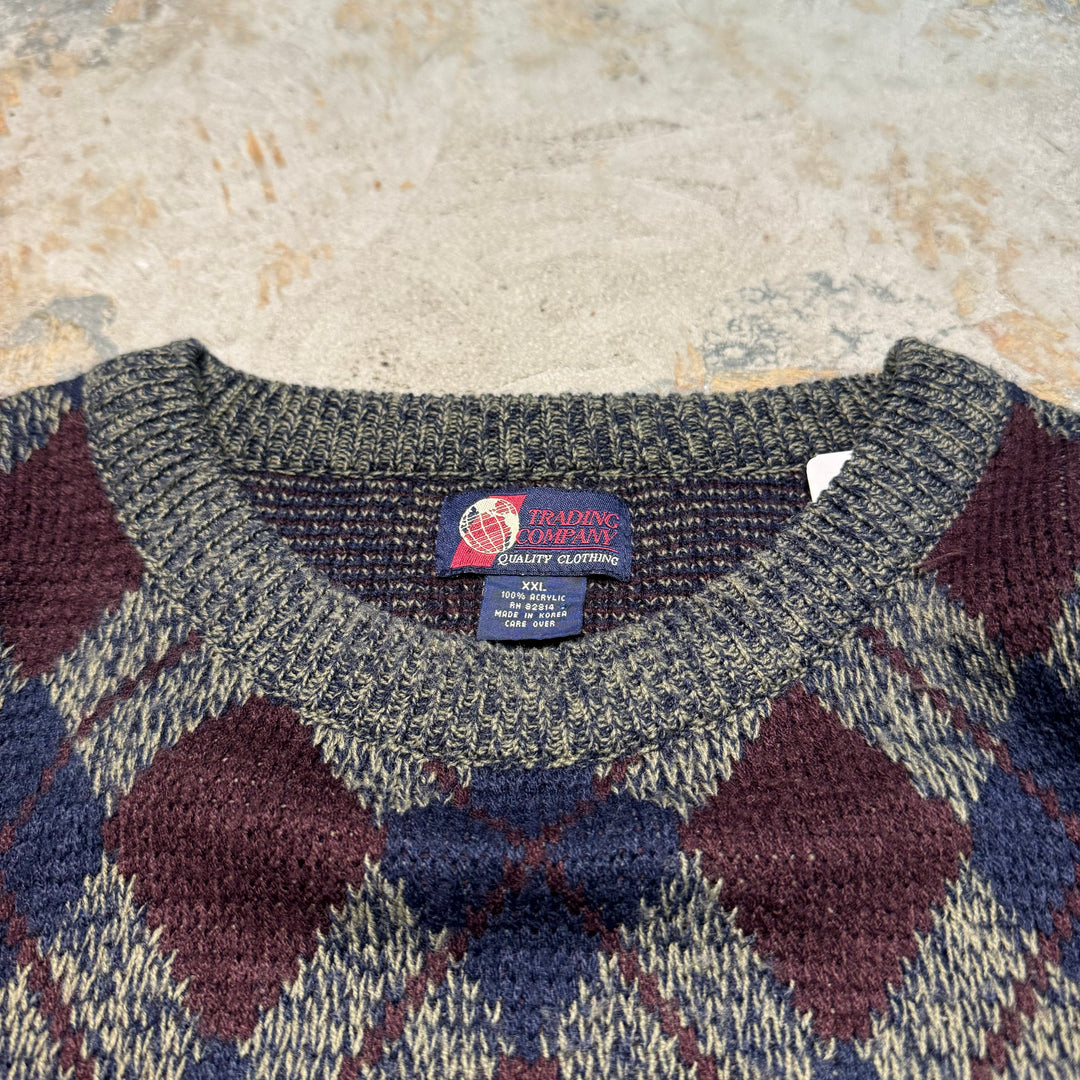 古着 USAVITAGE/ クルーネックニットセーター/ アーガイル柄/ サイズXXL