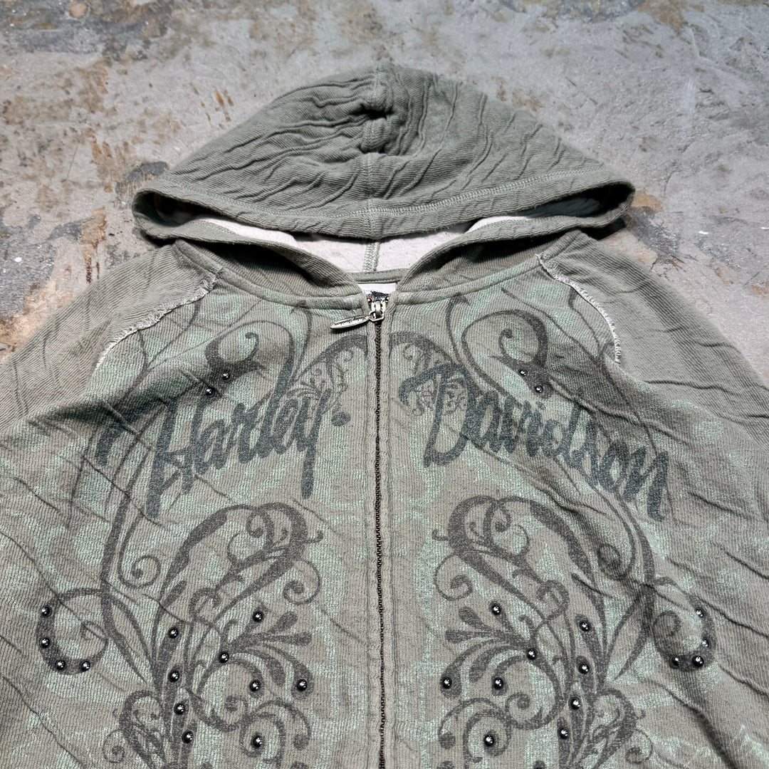 Used clothing HARLEY-DAVIDSON/ Harley Davidson/ Studs/ All-over pattern zip-up hoodie/Size L