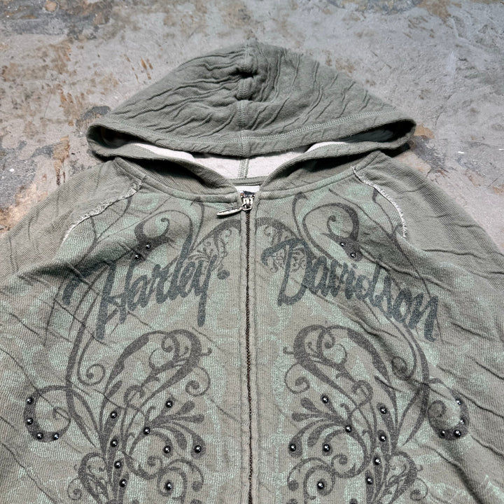 Used clothing HARLEY-DAVIDSON/ Harley Davidson/ Studs/ All-over pattern zip-up hoodie/Size L
