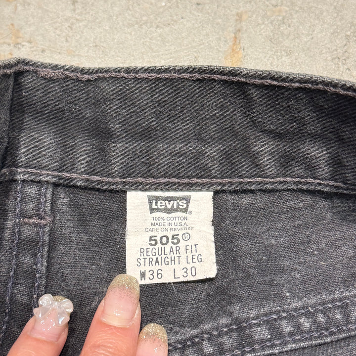 미국에서 만든 중고 의류 Levi 's/Levi's/Black Denim 바지/505/실제 크기 34 x 29