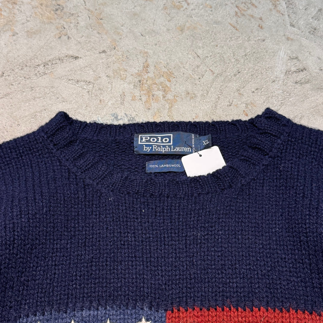 Ralph Lauren/Polo By Ralph Lauren/Stars and Stripes/Crew Neck Knit/Size XL의 빈티지 90 's Polo