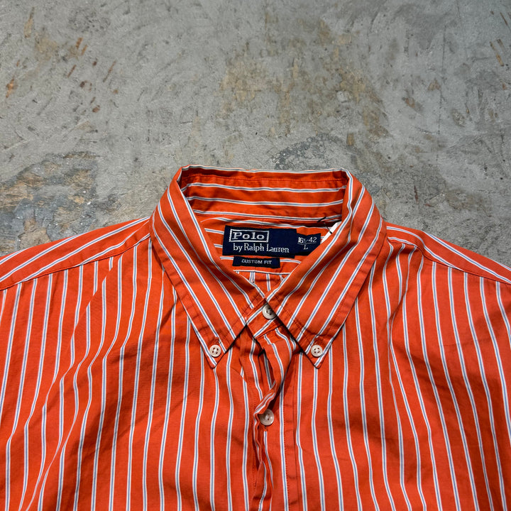 古着 90's POLO by Ralph Lauren/ ラルフ ローレン/ ボタンダウン長袖シャツ/ ストライプ柄/ サイズL