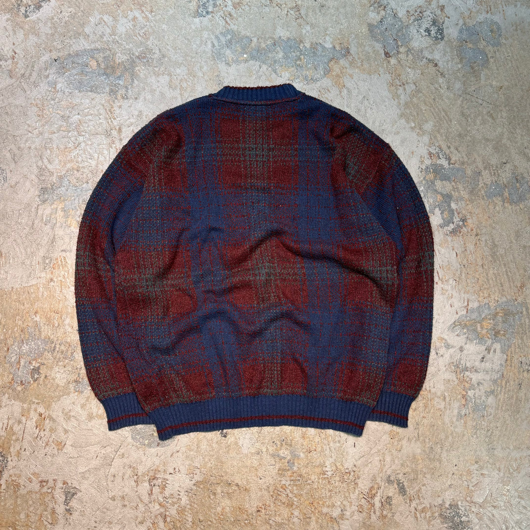 Used clothing GEOFFREY BEENE/ Jeffrey Been/ Crew neck knit sweater/ Checkered pattern/ Size XL