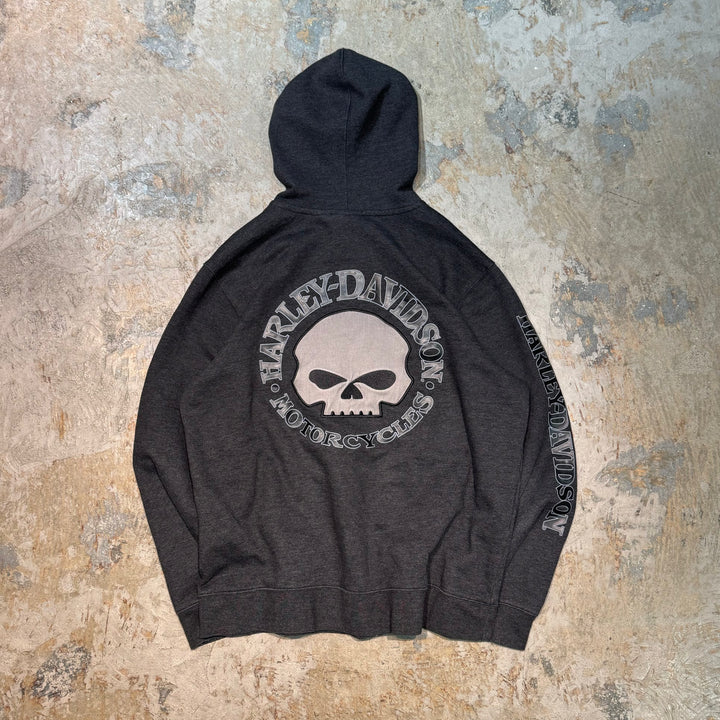 Used clothing HARLEY-DAVIDSON/ Harley Davidson/ Sweat zip-up hoodie/ Embroidered logo/ Skull/ Size XL