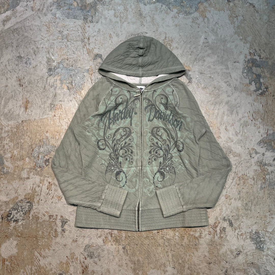 Used clothing HARLEY-DAVIDSON/ Harley Davidson/ Studs/ All-over pattern zip-up hoodie/Size L