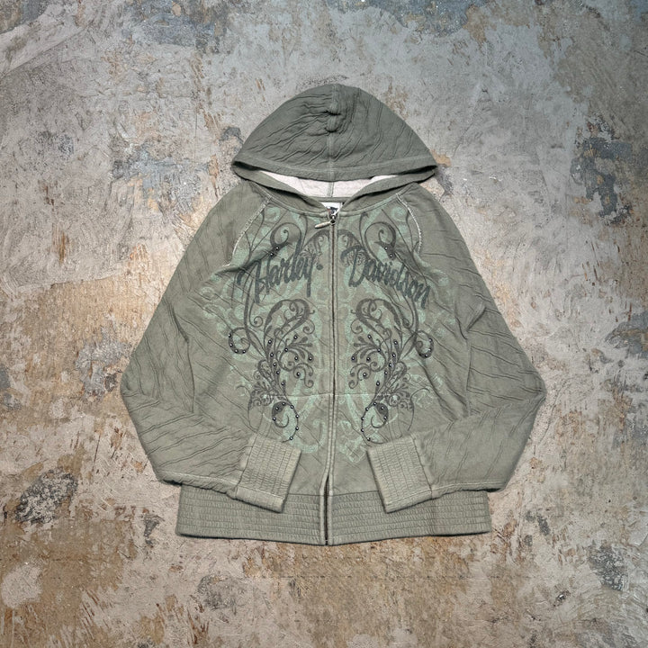 Used clothing HARLEY-DAVIDSON/ Harley Davidson/ Studs/ All-over pattern zip-up hoodie/Size L
