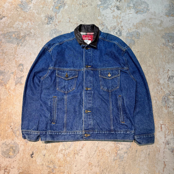 二手衣MARLBORO COUNTRY STORE/万宝路乡村商店/牛仔夹克/牛仔服/领子皮革/衬里检查/尺寸L