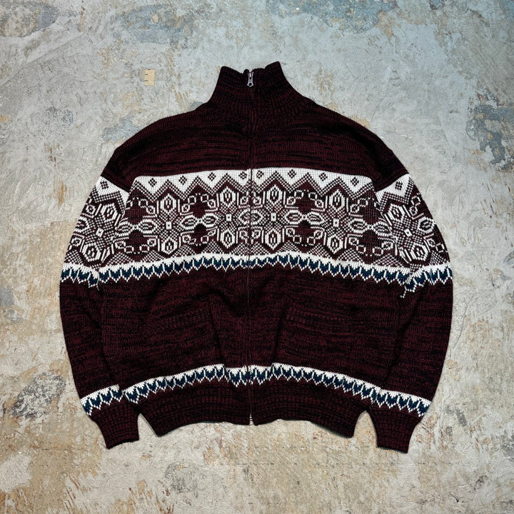 Used clothing HABAND/Half zip knit sweater/All-over pattern/Size L