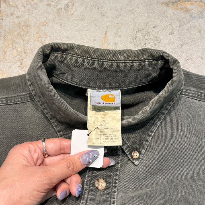 古着 carhartt/カーハート/ ボタンダウン長袖ワークシャツ/ 無地/ サイズL