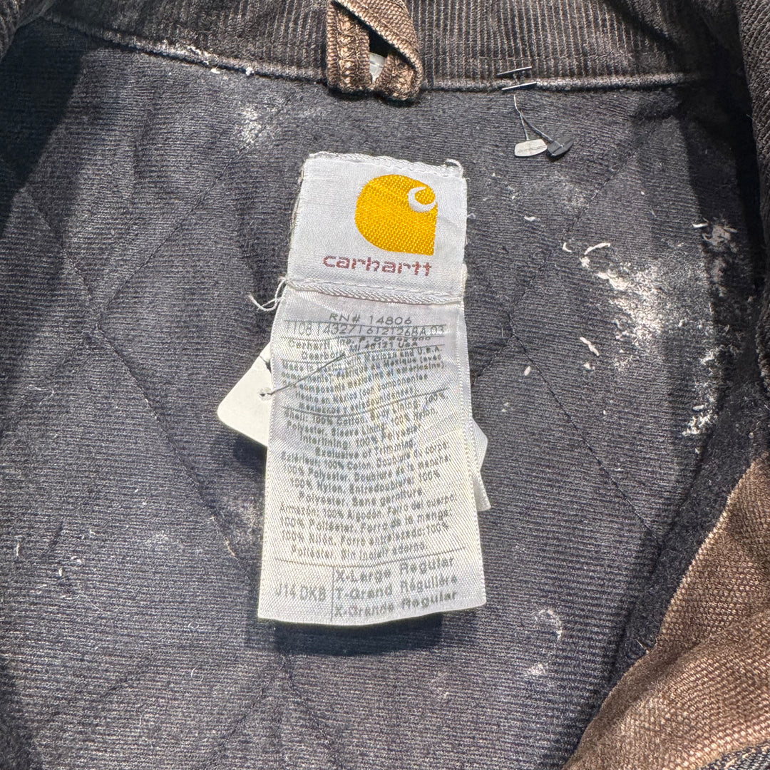 중고 의류 Carhartt/ Santa Fe 재킷/ 오리 직물/ 퀼트 라이닝/ 코듀로이 칼라/ 크기 XL