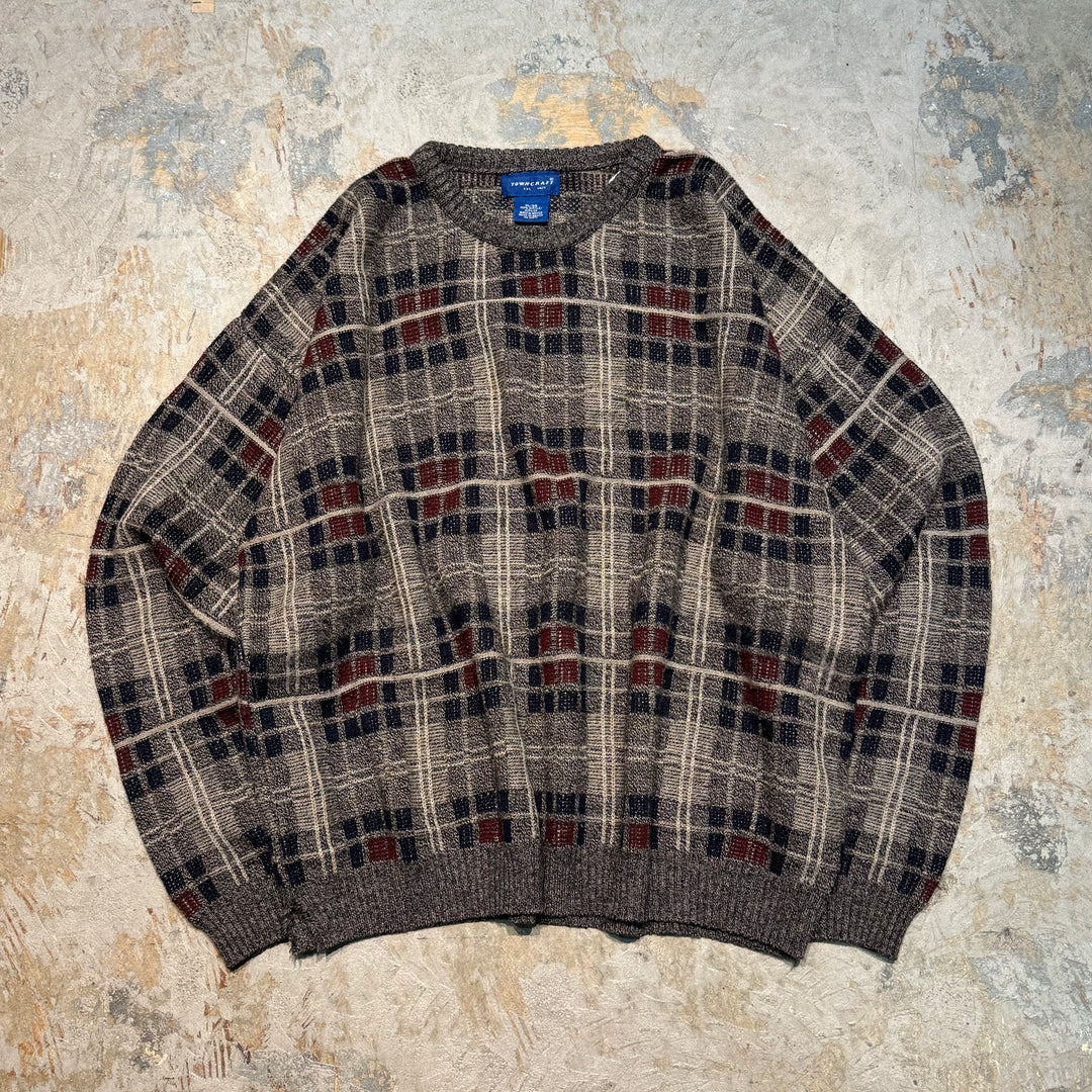 Used clothing TOWN CRAFT/Crew neck knit sweater/Check pattern/Size XL