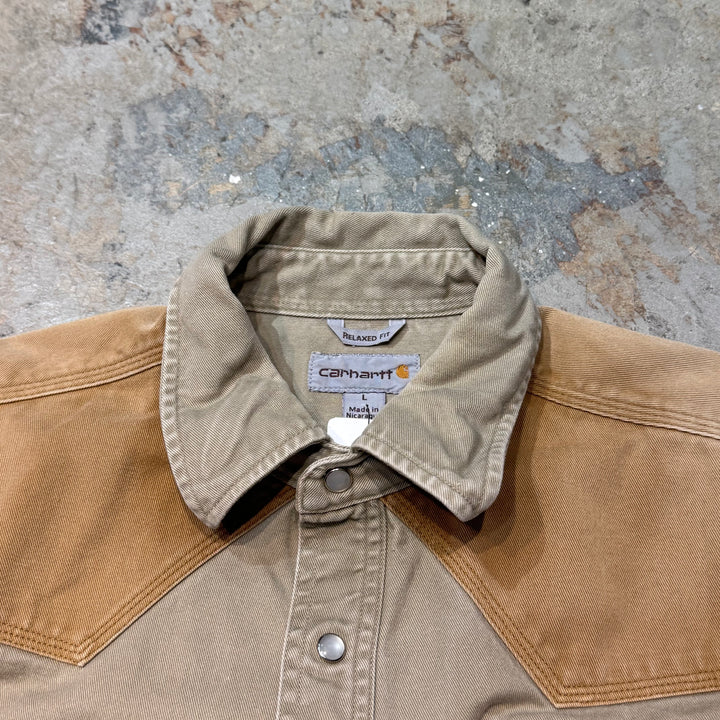 古着 carhartt/カーハート/ ボタンダウン長袖ワークシャツ/ 無地/ サイズL