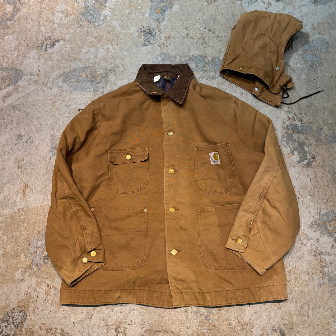 Used clothing Made in USA 70's~ Carhartt/ Carhartt/ Michigan Chore Coat/ Lining blanket/ Hooded/ Size L