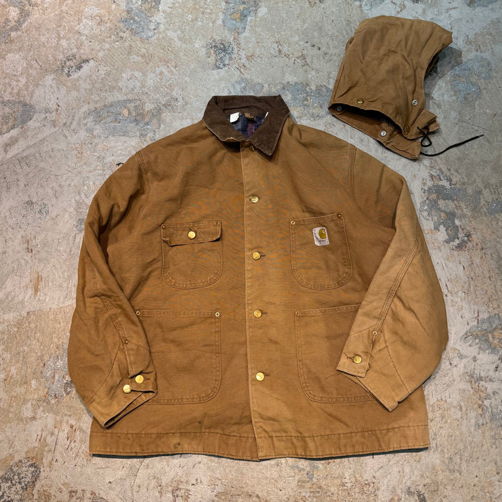 Used clothing Made in USA 70's~ Carhartt/ Carhartt/ Michigan Chore Coat/ Lining blanket/ Hooded/ Size L