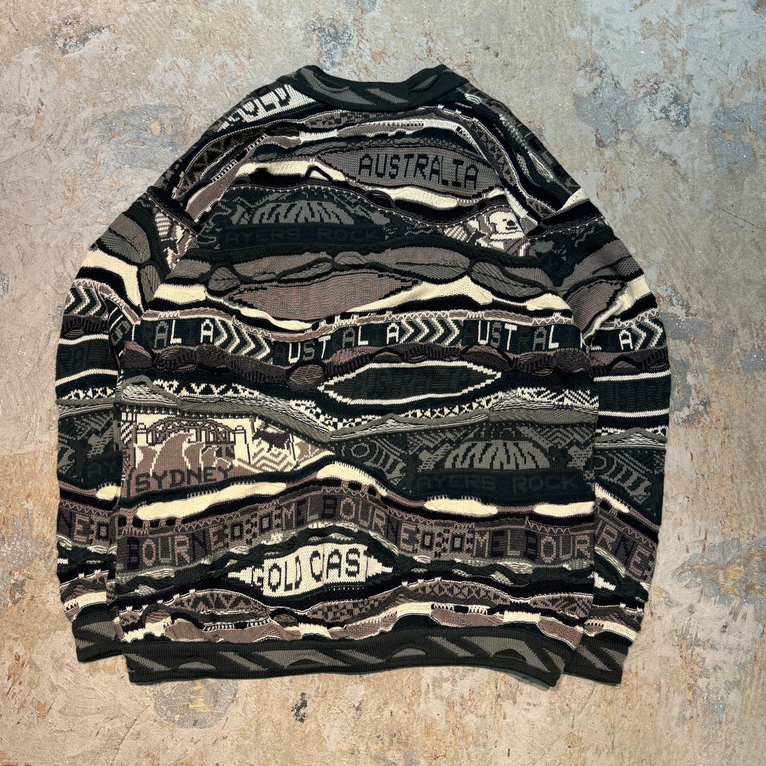 古着 90's CUGGI/グージー/Vネックニットカーディガン/3Dニット/総柄/サイズL