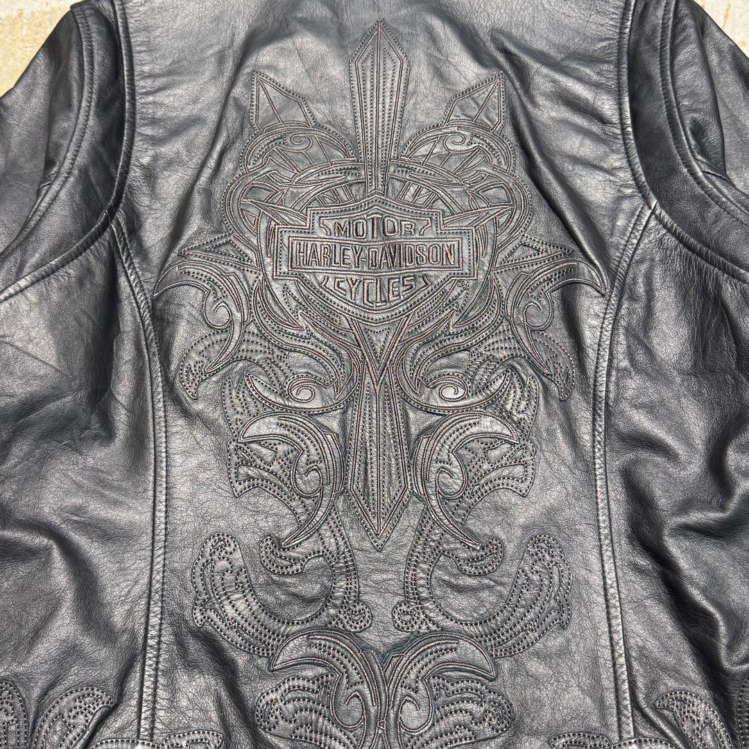 Used clothing HARLEY DAVIDSON/Harley Davidson/Zip-up leather jacket/Embroidery/Size S