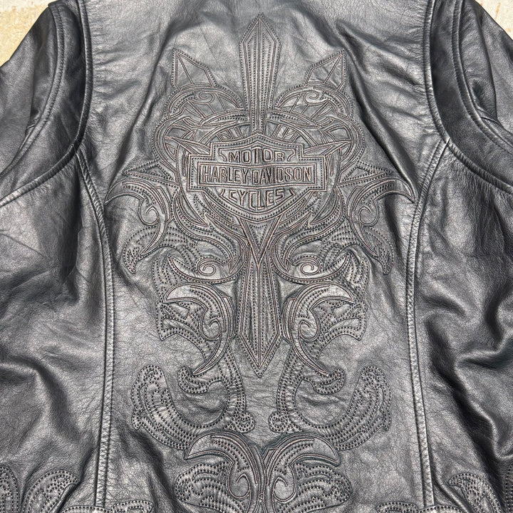 Used clothing HARLEY DAVIDSON/Harley Davidson/Zip-up leather jacket/Embroidery/Size S