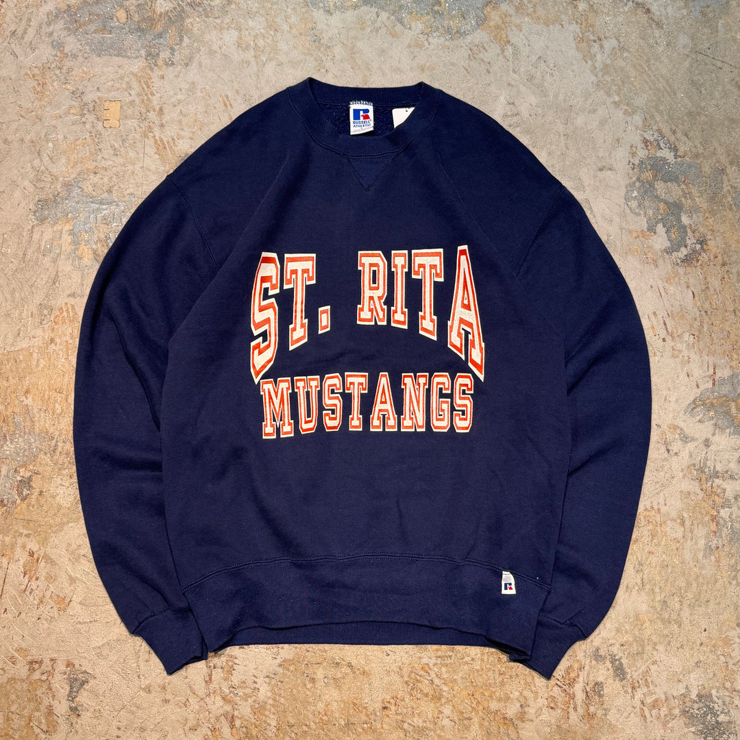 Used clothing Made in USA 80's~ RUSSELLATHLETIC/Russell Athletic/ST.RITA MUSTANGS/Crew neck sweatshirt/College logo/Size L