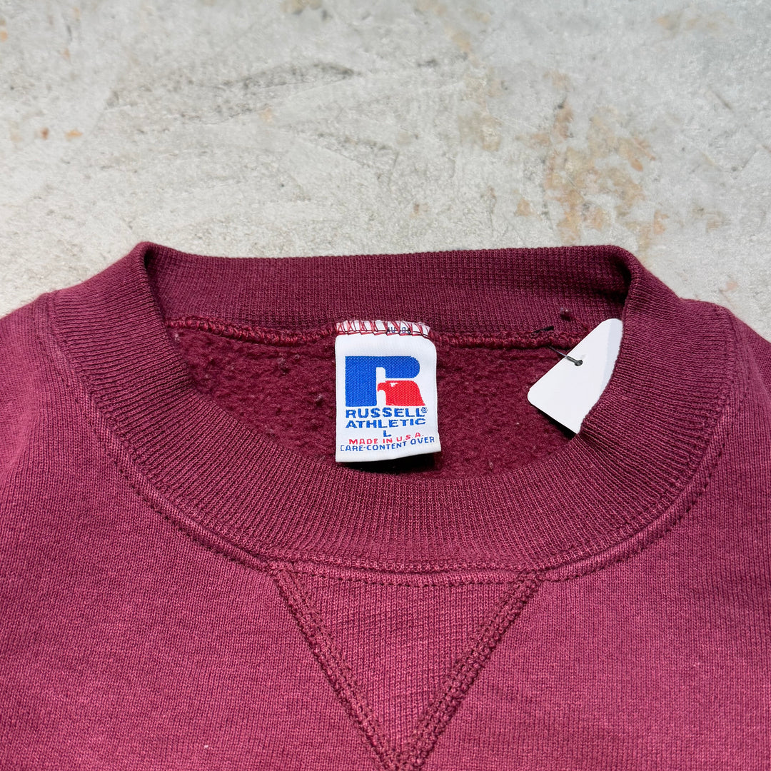 Used clothing Made in USA 80's ~ RUSSELLATHLETIC/ Russell Athletic/ Blank Crew Neck Sweatshirt/ Plain/ Size L